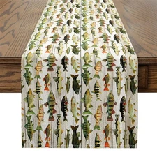 Bass Fish Table Runner 13" x 48" Fishing and Hunting Home Kitchen Dining Deco...