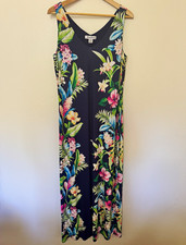 Tommy Bahama Tropical Floral Maxi Dress Women’s L Navy V Neck Sleeveless Stretch