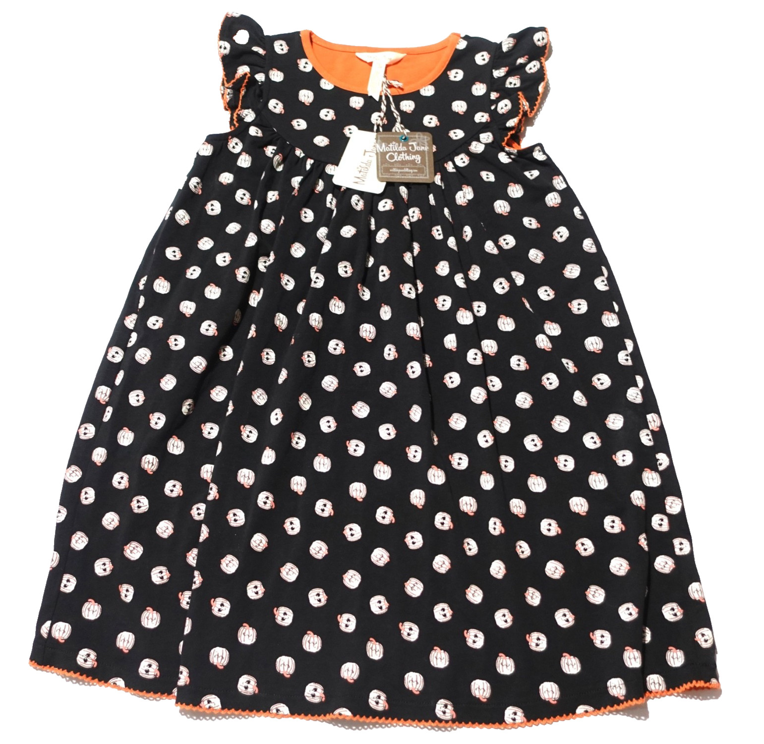 Matilda Jane Pretty Pumpkin Dress Halloween Black AOP Dress Size 8 New NWT