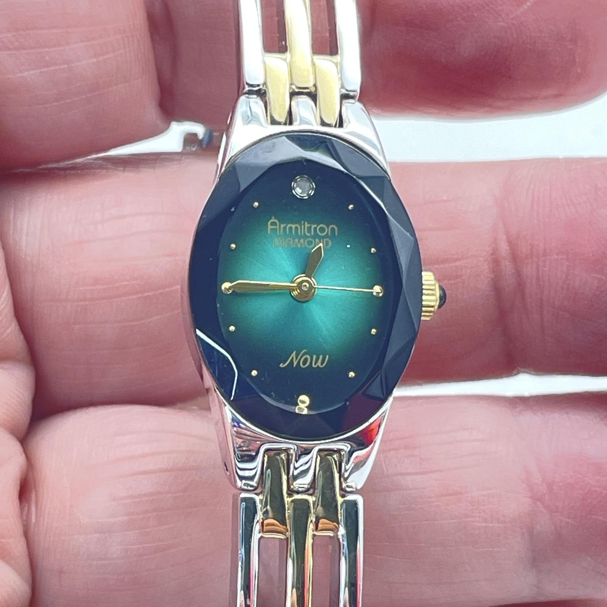 ARMITRON Diamond Now Watch Women Two Tone Green Dial Quartz 