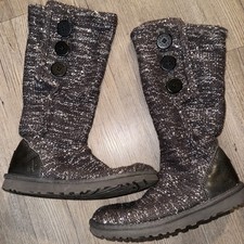UGG Women's Classic Cardy Knit Sequin Tall Boots Size 7 Taupe Greyish Brown