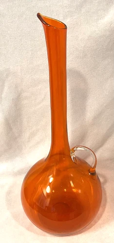 Vintage MID CENTURY 16 3/4" ORANGE EMPOLI BLENKO HAND BLOWN ART GLASS PITCHER