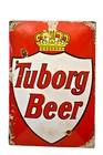 Vintage Convex Porcelain Enamel Tuborg Beer Advertising Sign 19x26 Danish Bar