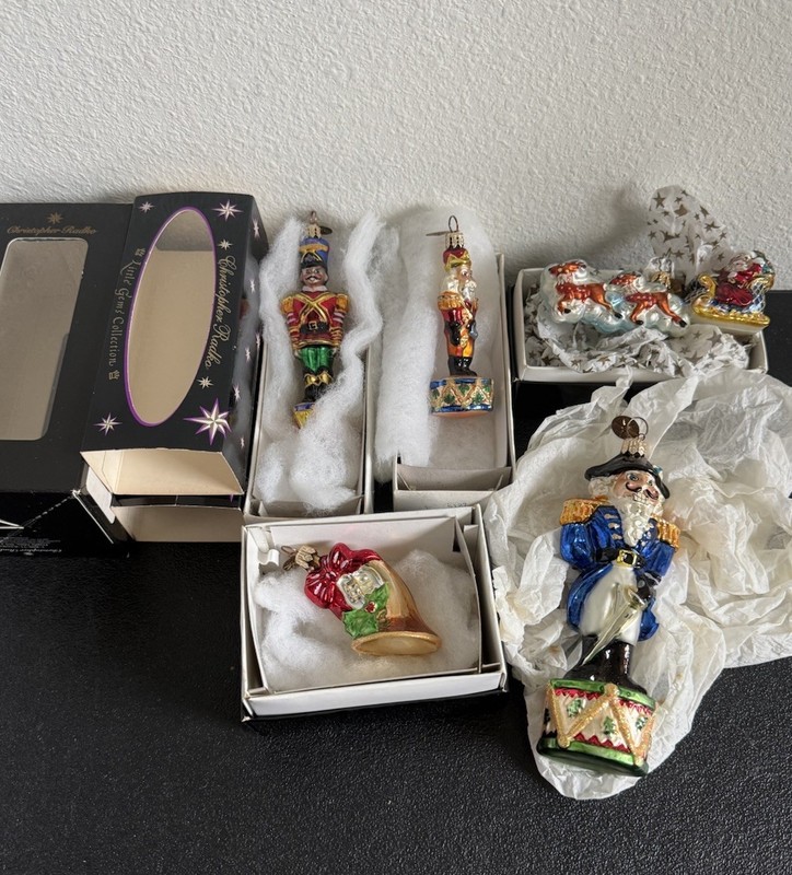 Christopher Radko Ornament 5 Piece Lot, Nutcracker, Santa, Reindeer, See Photos