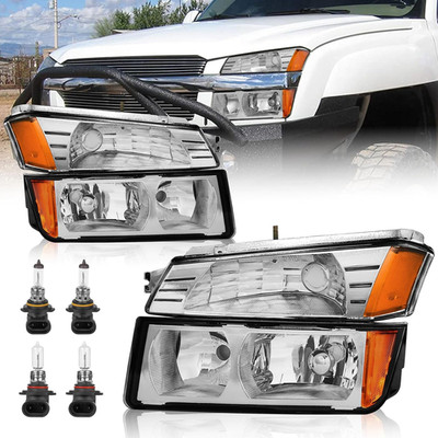 Headlight Set Compatible with 2002-2006 Chevy Avalanche with Body Cladding Picku