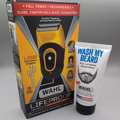 WAHL Lifeproof Rechargeable Lithium Ion Shaver & Beard Wash NEW FREE SHIPPING