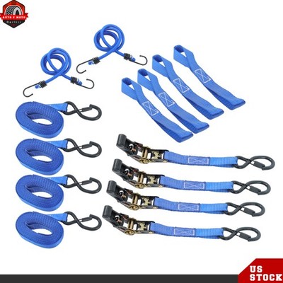 Blue 4 PCS 1''×15  Tie Down Ratchet Straps 2200 lbs Break Strength S Hooks