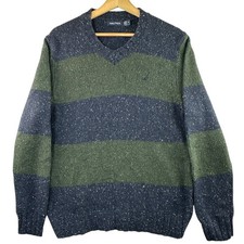 Nautica Knit Jumper Men's UK Size M Blue Long Sleeve Easy Care V-Neck Chunky