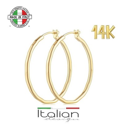 Italienische Elegante 14K Gold Creolen Rotondo Grande rund groß 35mm Neu