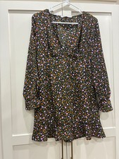 Zara Women's Liberty Multicolor Floral print dress Ruffle hem and cuff Medium
