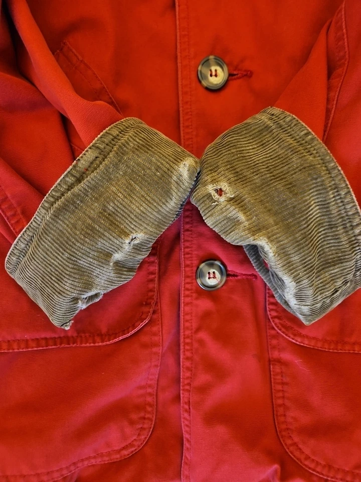 复古 American Eagle Barn 夹克男式小号红色灯芯绒领袖口法兰绒衬里 — 第 2/4 张图片