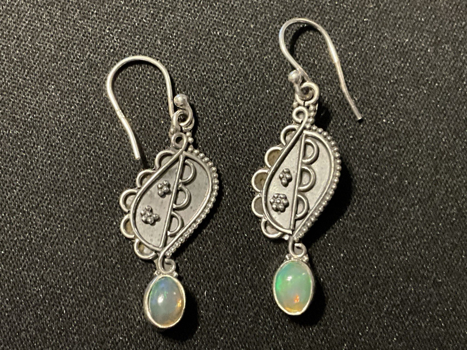 925 Opal Dangle Fish Hook Earrings - image 2