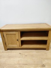 Solid Oak TV Unit Stand 2 Shelf Side Cuboard Cabinet Furniture Wood Storage VGC