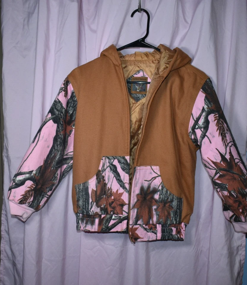 Outdoor Habitat Woodland Real Tree Camo Canvas Hooded Jacket 7T Girls - Image 3 of 4