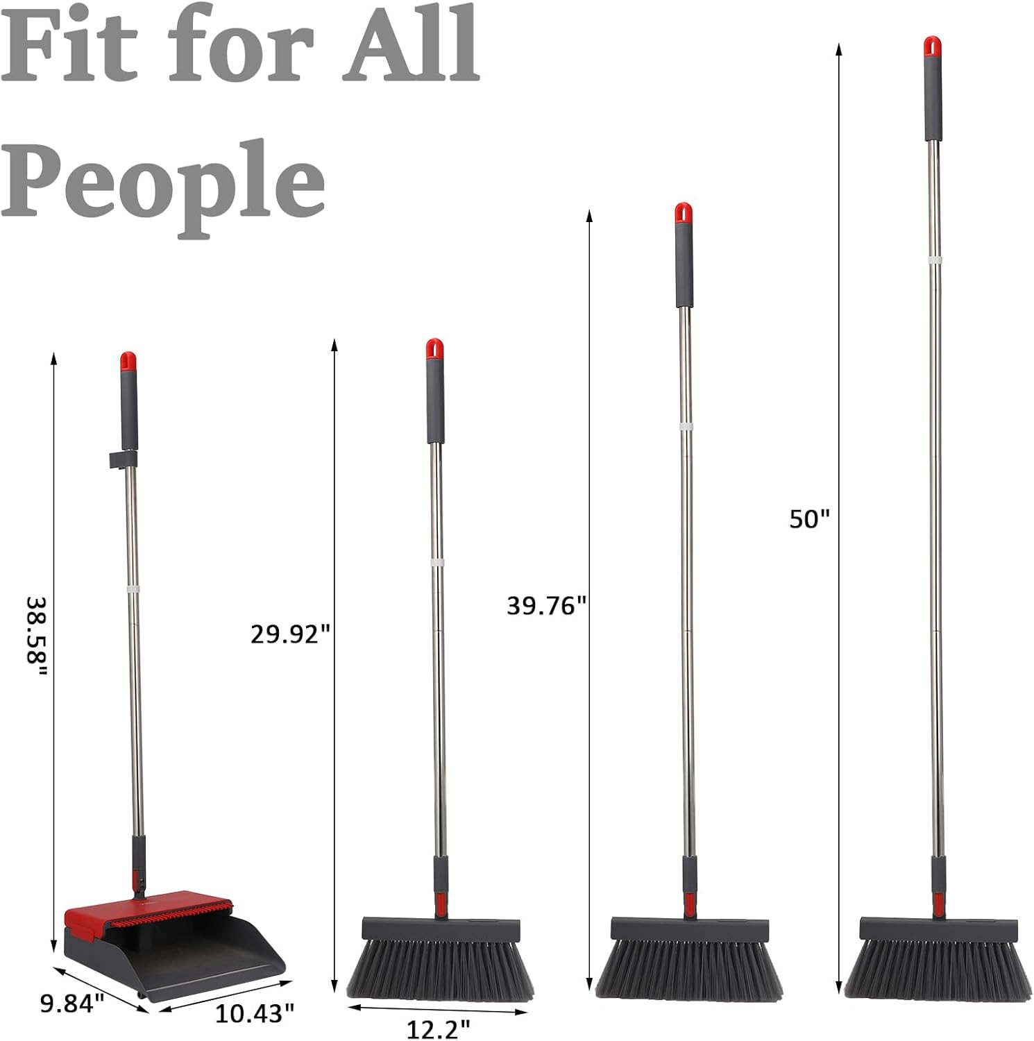 Broom with Dustpan Combo Set 50” Adjustable Long Handle 180 Degree Rotating Broo