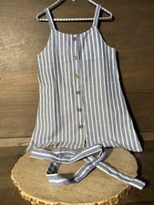 SHEIN Girls SHIFT Blue/White Striped Sleeveless Dress SIZE 6/6X BUTTON FRONT