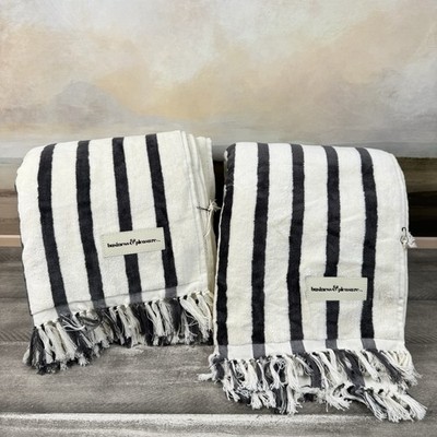 West Elm Business & Pleasure The Beach Towels 34 x66  Monaco Black Stripe Set/2