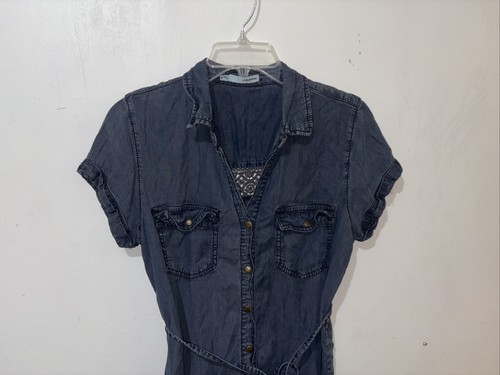 Maurices Denim Shirt Dress Women Small Blue Short Slv Above Knee Pockets Tie - Picture 3 of 9