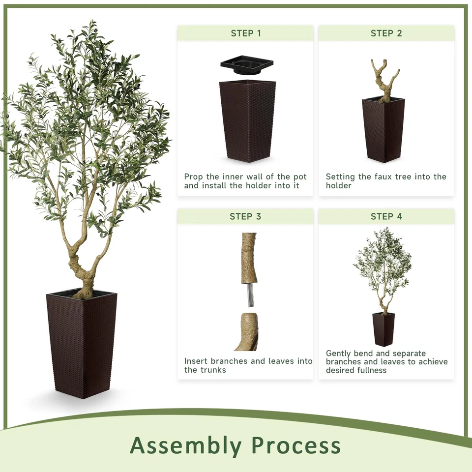 Искусственное оливковое дерево 7 футов - оливковые деревья искусственные комнатные с коричневым высоким и большим... - Изображение 3 из 4