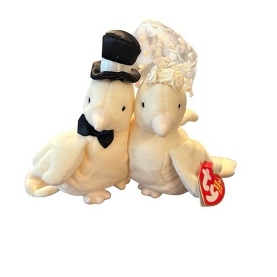 TY beanie Babies Love Birds Wedding Doves Bride Groom 2006 Top Hat Veil Hang Tag