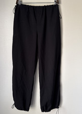 NQ Wide Leg Black Baggy Parachute Pants Streetwear Cargo Black Size L Grunge