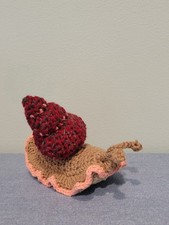 Small Brown-Red-and-Pink Crocheted 6" Snail Plush Toy