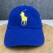Vintage Polo Ralph Lauren Wool Blend Hat Cap Leather Strapback Blue Big Pony