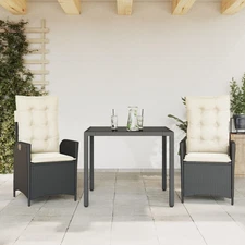 Patio Dining Set Black PE Rattan 3 Piece Set Adjustable Armrests