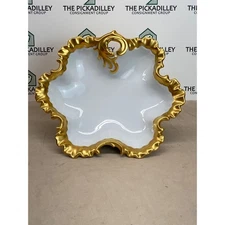 Hand Painted Juliette Hicks Gold Accent White Porcelain Candy Dish