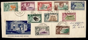 DR WHO 1957 PITCAIRN ISLANDS KGVI TO USA 2.60 R81629