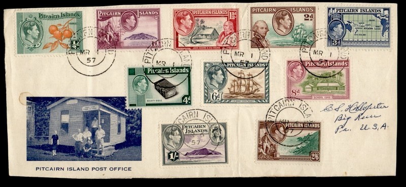 DR WHO 1957 PITCAIRN ISLANDS KGVI TO USA 2.60 R81629