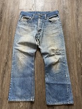 Vintage 50s 60s Distressed Worn Faded Denim Jeans Pants Skate Hippy Flare Chino