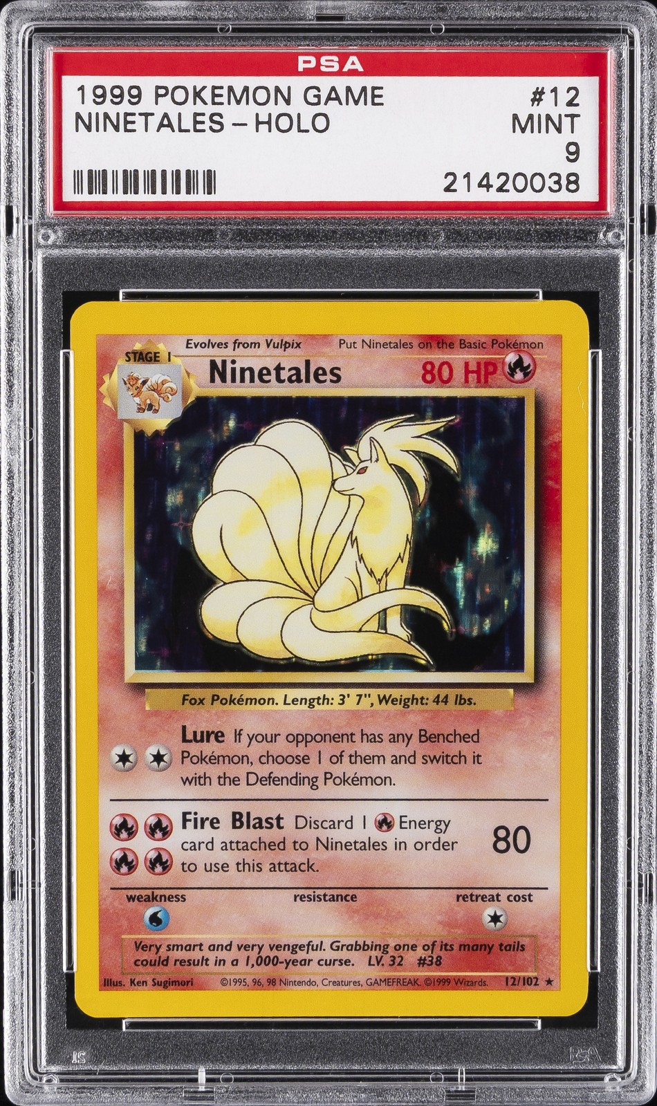 1999 POKEMON BASE SET UNLIMITED #12 NINETALES-HOLO PSA 9