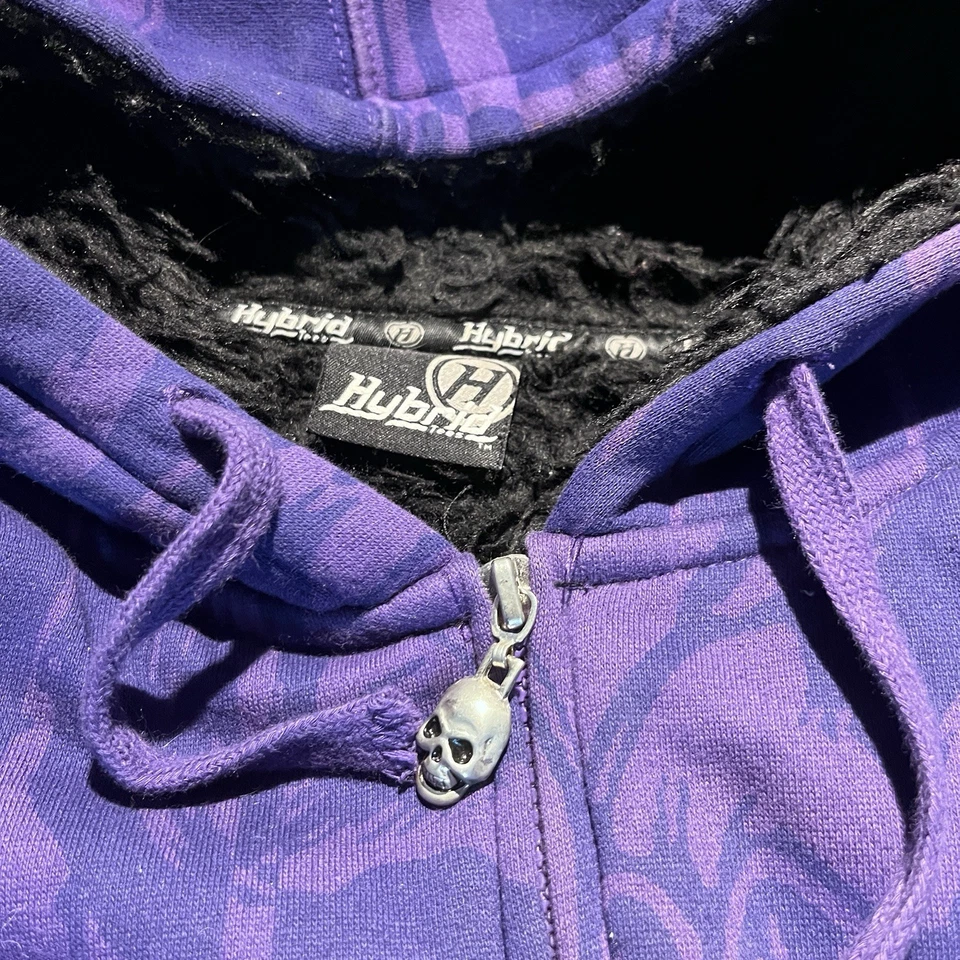 Calavera Híbrida Púrpura Y2K De Colección Piel Cremallera Talla L Detalles Fuego Foto 3 de 4