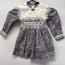 Vintage USA Polly Flinders Size 2t Floral Long Sleeve Dress Lace Toddler Girl