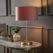 Gold Table Lamp Metal Stem Velvet Lampshade Bedside Living Room Light LED Bulb