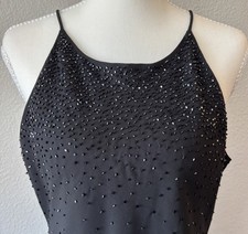 Amanda Smith Black High Neck Beaded Midi Chiffon Dress Size 12 Vintage Cocktail