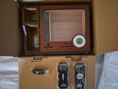 KEJIAR Cigar Humidor with 2 Side Cigar Accessories Boxes,Glass Top Cedar