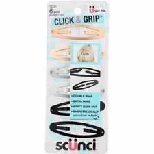 4 Pack Scunci Click  Grip Double Snap Clips Hair Barrettes, 6 Ct