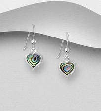 925 Sterling Silver Abalone Heart Dandle Drop Earrings 25x11mm Hallmarked Gift