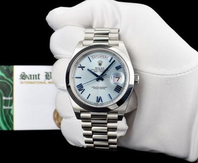 ROLEX Platinum Day Date 40 President Ice Blue Roman Quadrant Motif