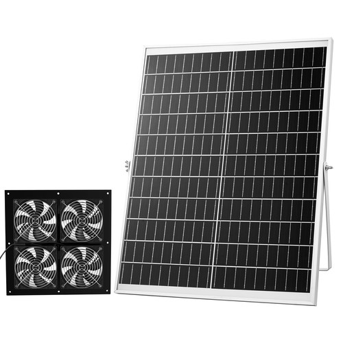 VEVOR Solar Powered Fan 25W 4 Fans 2668 RPM for Greenhouse