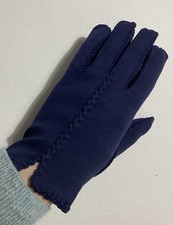 Womens Vintage French Knot Fabric Gloves Size Small Navy Blue Retro MCM