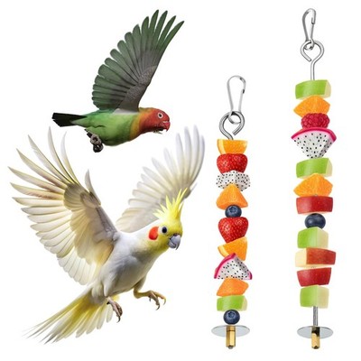 2PCS Bird Cage Food Holder with Hook, Parrot Fruit Vegetable Skewer, Stainles...