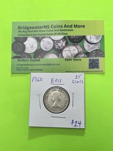 1960 CANADIAN ELIZABETH II YOUNG EFFIGY SILVER QUARTER AG.  STARTING  BELOW MELT