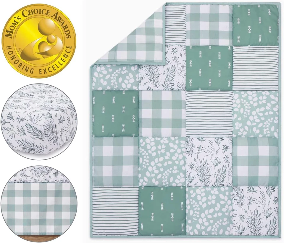 Juego de cama de cuna de bebé de 3 piezas The Peanutshell para niños y niñas - Cuna, verde  Foto 2 de 4