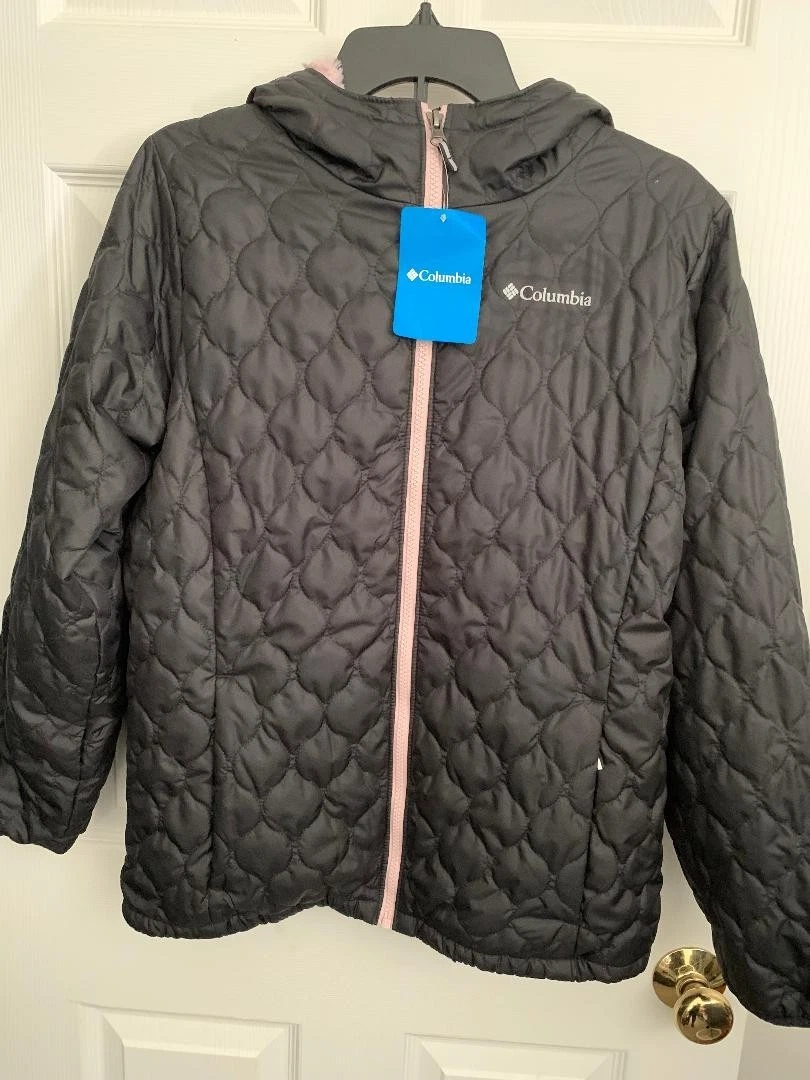 GIRLS NWT SZ. XL BLACK/PINK COLUMBIA BELLA PLUSH WINTER JACKET W/HOOD MSRP $100