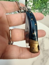Laguiole couteau pliant porte-clés manche bois bleu avec anneau