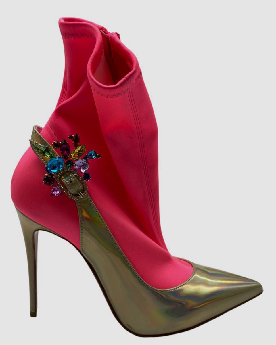 Christian Louboutin Women's Pink Crystal Ankle Boot Right Shoe