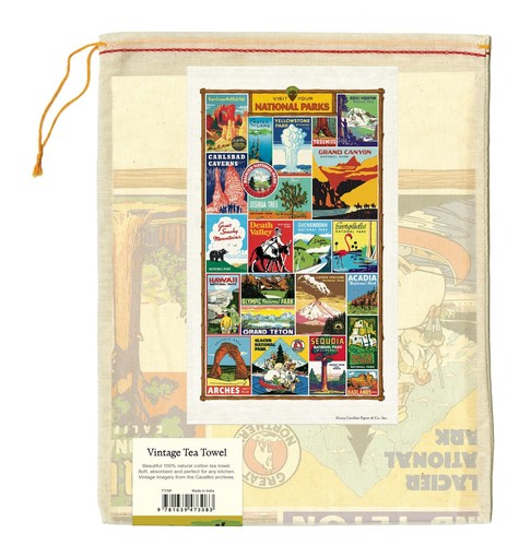 Cavallini - 100% Cotton Vintage Tea Towel - 80 x 47cms - USA National Parks - Picture 3 of 3